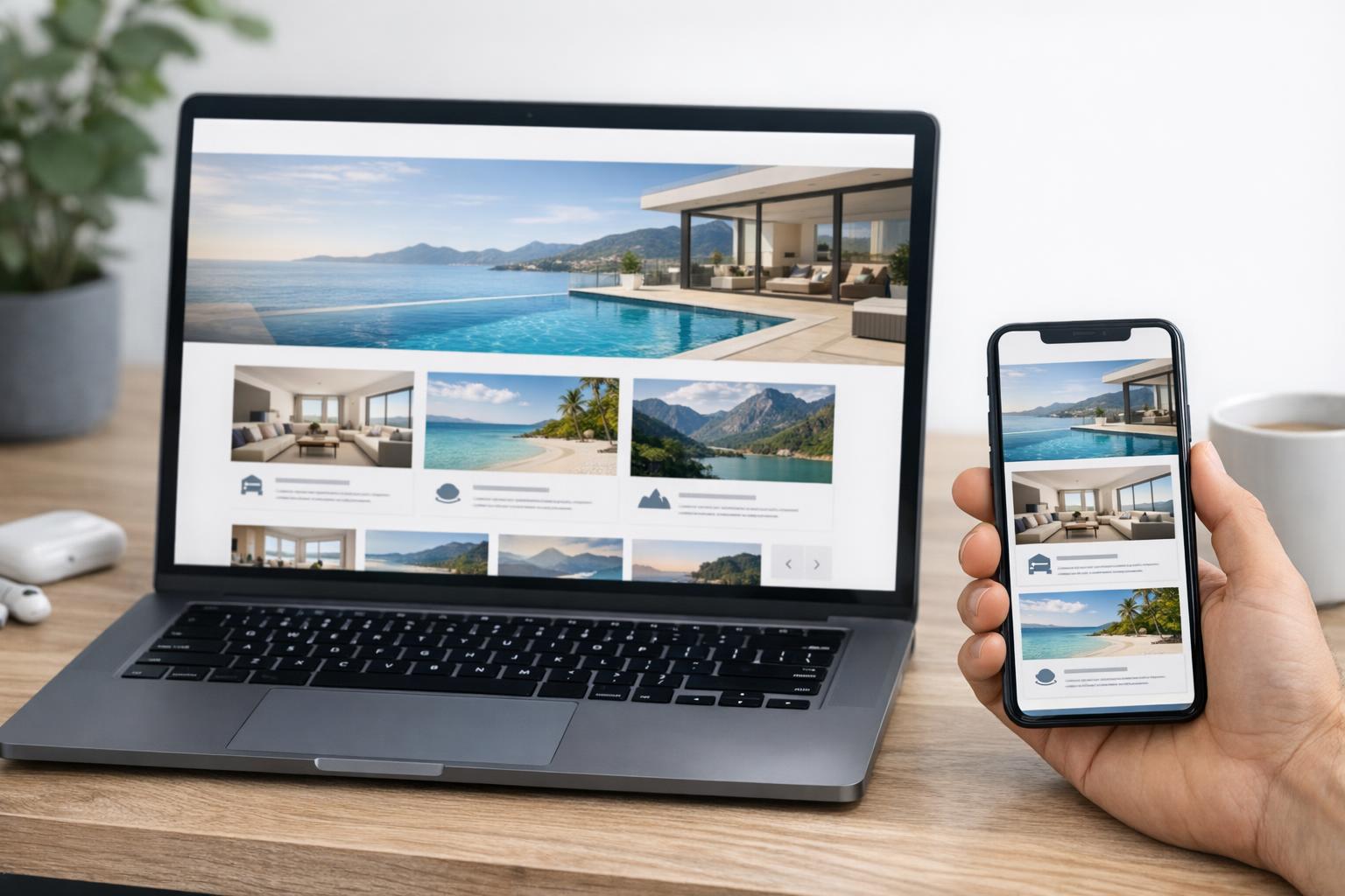 Widok nowoczesnej responsywnej strony na laptopie i smartfonie