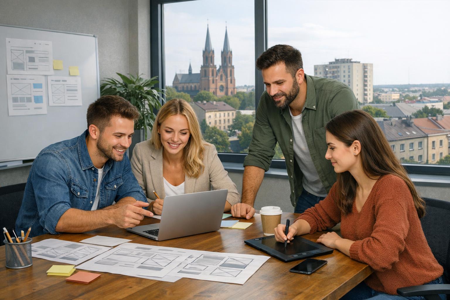 Zespół pracujący nad projektem strony w biurze w Radomiu